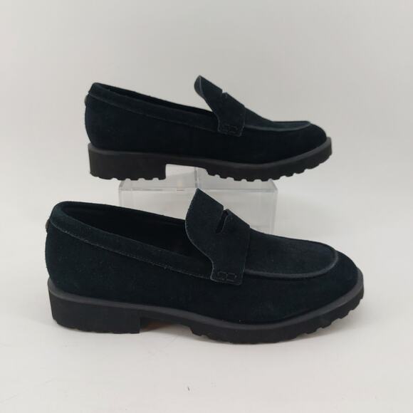 Cole Haan Newburg Size 7.5 Platform Penny Loafer Black Suede Preppy Career - Picture 4 of 9